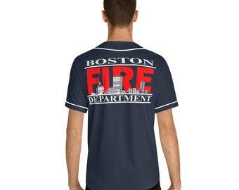 Boston Fire Department Skyline Cityscape Men's Baseball Jersey