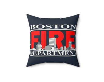 Boston Fire Department Skyline Cityscape Spun Polyester Square Pillow