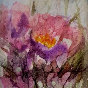 Peony painting ACEO original Pink bloom botanical painting Small floral artwork flower lovers gift under 20 dollars
