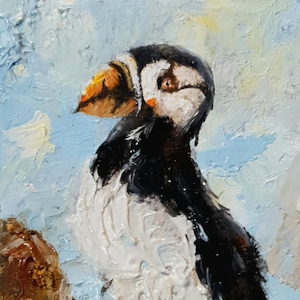 Atlantic puffin painting original Bird portrait small artwork ACEO size collectable oil painting