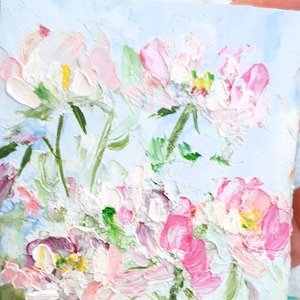 Pfingstrosen Miniatur Ölgemälde: Blumen ACEO Sammlerstück