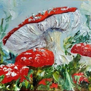 Fly Agaric Painting: Textured Impasto Mushroom Art (2.5x3.5) image 3