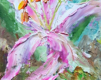 Original Lily Oil Painting, Textured Floral Artwork, Miniature Collectable Art (2.5 x 3.5 inches)