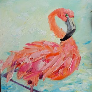 Flamingo painting original Small handmade oil painting Bird lovers gift