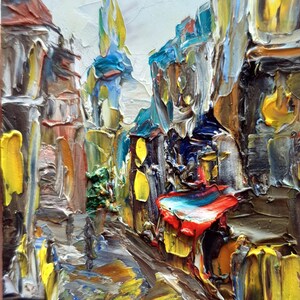 Pintura original de París, paisaje urbano, pintura al óleo con textura empastada