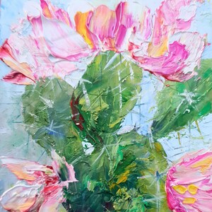 Pintura de cactos floridos, arte floral original de planta do deserto, presente para amantes da natureza