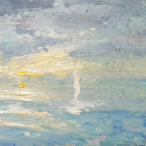 Sailboat painting original Sunset over the ocean heavy impasto oil painting Seascape handmade artwork Sea lovers gift Positive painting