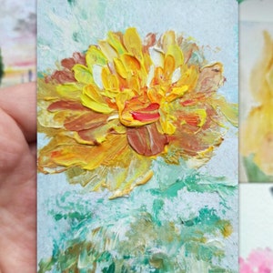 Pintura de flores de caléndula original Retrato de flores coloridas de color amarillo anaranjado Pintura al óleo con espátula de textura pesada