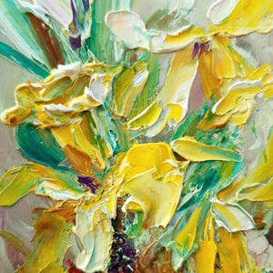Dipinto originale di narcisi Piccolo dipinto ad olio di fiori gialli primaverili