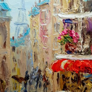 Pintura original de París, paisaje urbano de la Torre Eiffel, obra de arte, tamaño ACEO, regalo para amantes de los viajes