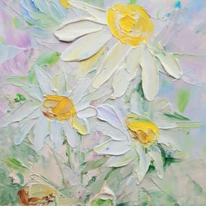 Daisy painting original Lady bird impasto artwork Ladybug small painting handmade Positive flower painting