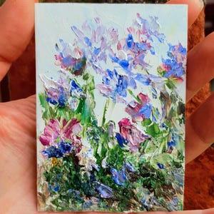 Lavender painting original Lavender flower wall decor Purple lilac colours floral artwork small flower lovers gift