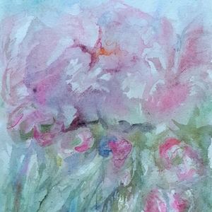 8" by 10" inches peony painting original Small watercolor of spring blooming garden flowers Handpainted watercolor artwork