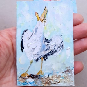 Pintura de gaivota original Retrato de pássaro pequeno Presente para amantes de pássaros