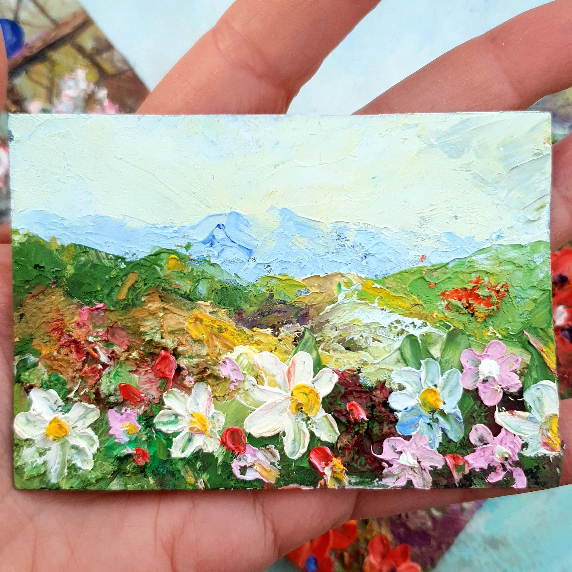 Original Impasto Oil Painting: Mount Rainier Poppy Field Landscape (2 ...