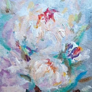 Peony painting original Pink white flowers abstract impasto oil painting Textured handmade artwork floral neutral colours