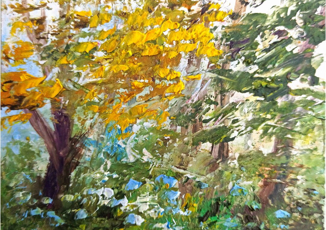 Fall Landscape Painting Original Trees With Yellow Leafs Warm Colours ...
