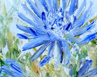 Cornflower painting original Small light blue flower artwork