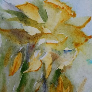 Jonquille, peinture originale, petite oeuvre d'art de petites fleurs de printemps jaunes Fleurs de jardin en fleurs à collectionner