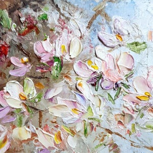 Peinture à l'huile de fleurs de cerisier de printemps Oeuvre d'art de fleur de sakura de taille ACEO, cadeau pour les amoureux de la nature, couleurs neutres d'art texturé fait main