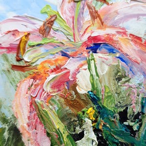 ユリの花の絵画 オリジナル油絵 モダンな壁装飾 キャンバスに