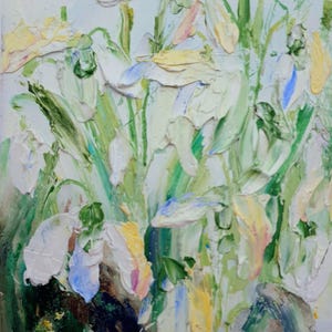 Pintura de flores de campanilla de invierno de primavera original, pequeña obra de arte floral hecha a mano para la decoración del hogar