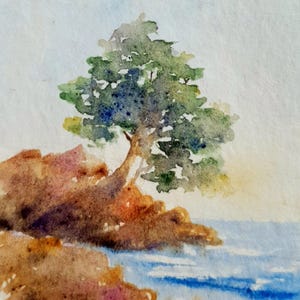 Dipinto ad acquerello originale di pino costiero, paesaggio marino, dipinto di paesaggio marino, regalo per gli amanti della natura