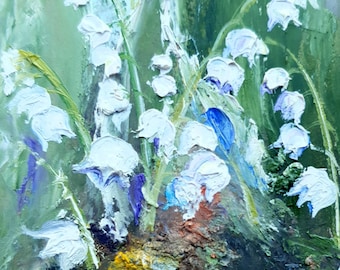 Lily off the valley painting original ACEO size small artwork Spring white flowers handmade artwork for home warming decor