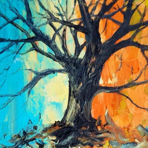 Árbol de la vida pintura al óleo original Pintura pequeña texturizada