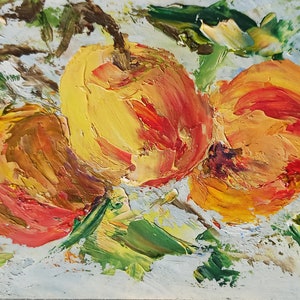 Peach tree painting original Growing fruit oil painting