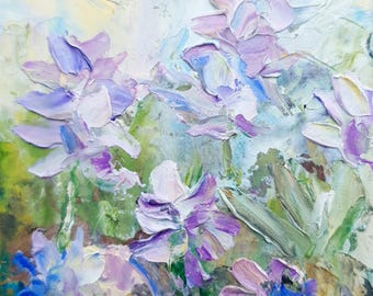 Original Lavendel Öl Gemälde: Kleine Blumen ACEO Kunst
