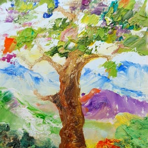 Tree of life painting original Texas Bluebonnet landscape impasto oil painting