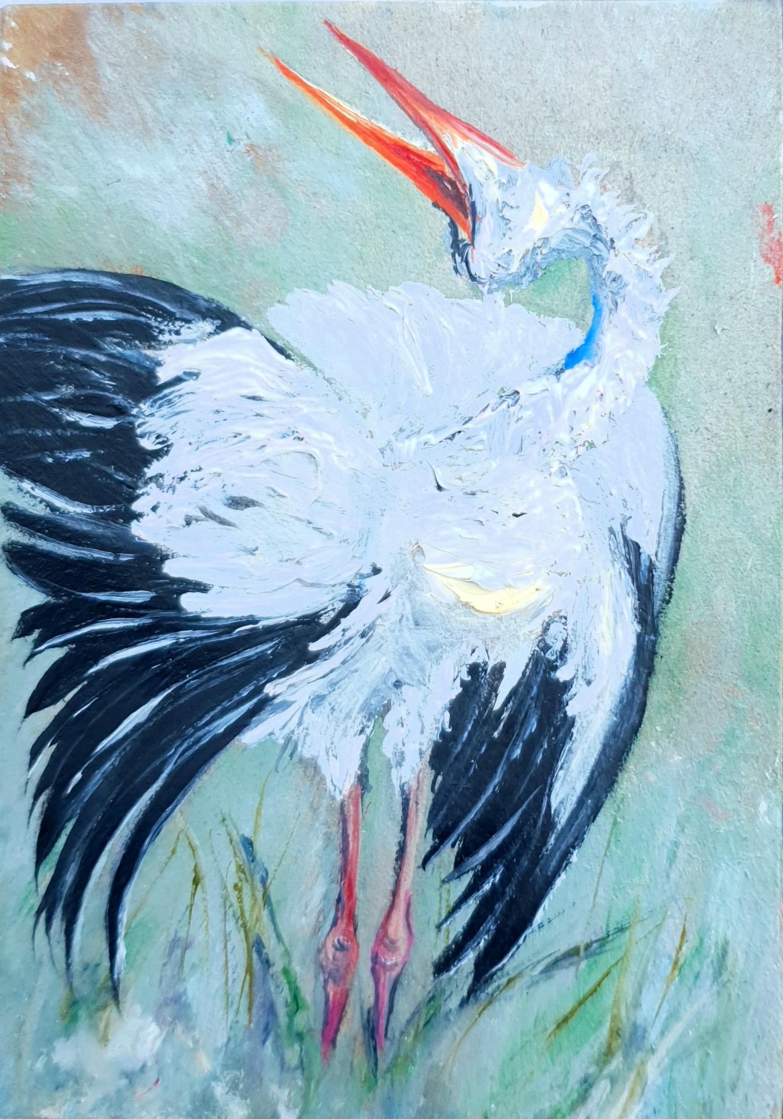Stork Painting Original Bird Portrait Small Artwork ACEO Size Bird ...