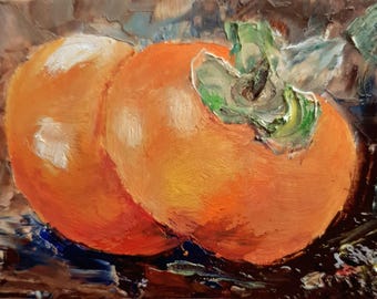 Pintura original de fruta de caqui