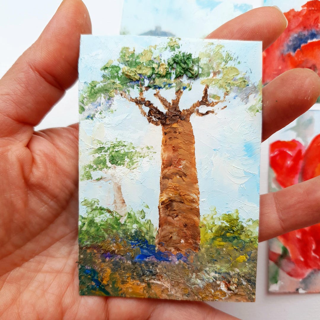 Article Style Format Peinture originale d'un baobab africain, format ACEO 2,5 x 3,5 pouces ...