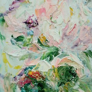Peony painting original Pink white flowers abstract impasto oil painting Textured handmade artwork floral neutral colours Image 4