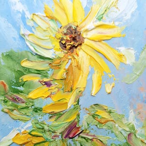 Cuadro original de girasol, pintura al óleo hecha a mano con textura de flores amarillas, regalo para amantes de la naturaleza