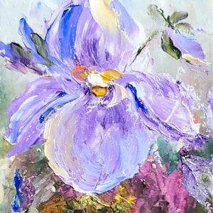 Cuadro violeta primaveral tamaño ACEO retrato original de flores alpinas regalo para amantes de la naturaleza