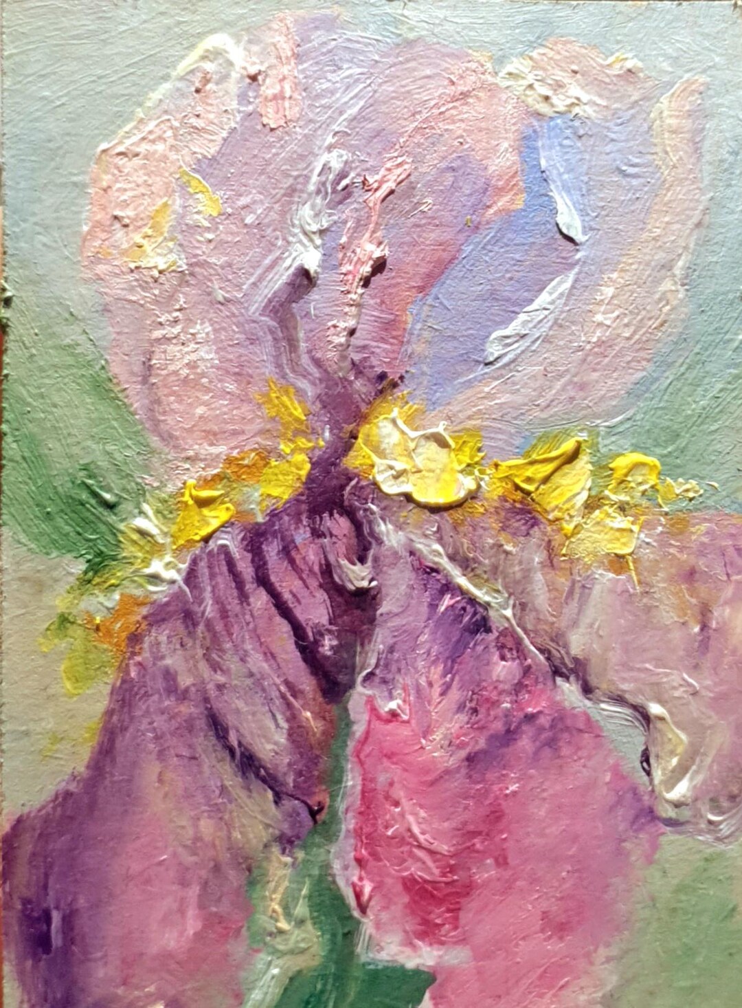Purple Yellow Iris Original Painting Textured Small Artwork Flower ...