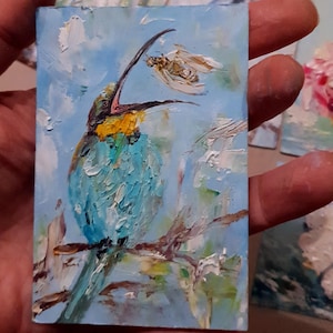 Bijeneter vogel schilderij origineel handgemaakt kunstwerk Vogelliefhebbers cadeau Klein schilderij