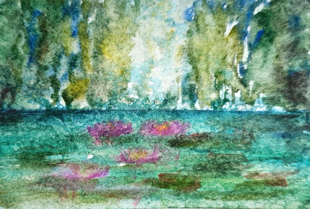 Water Lilies Pond Painting Original Monet Style Watercolor Artwork With ...