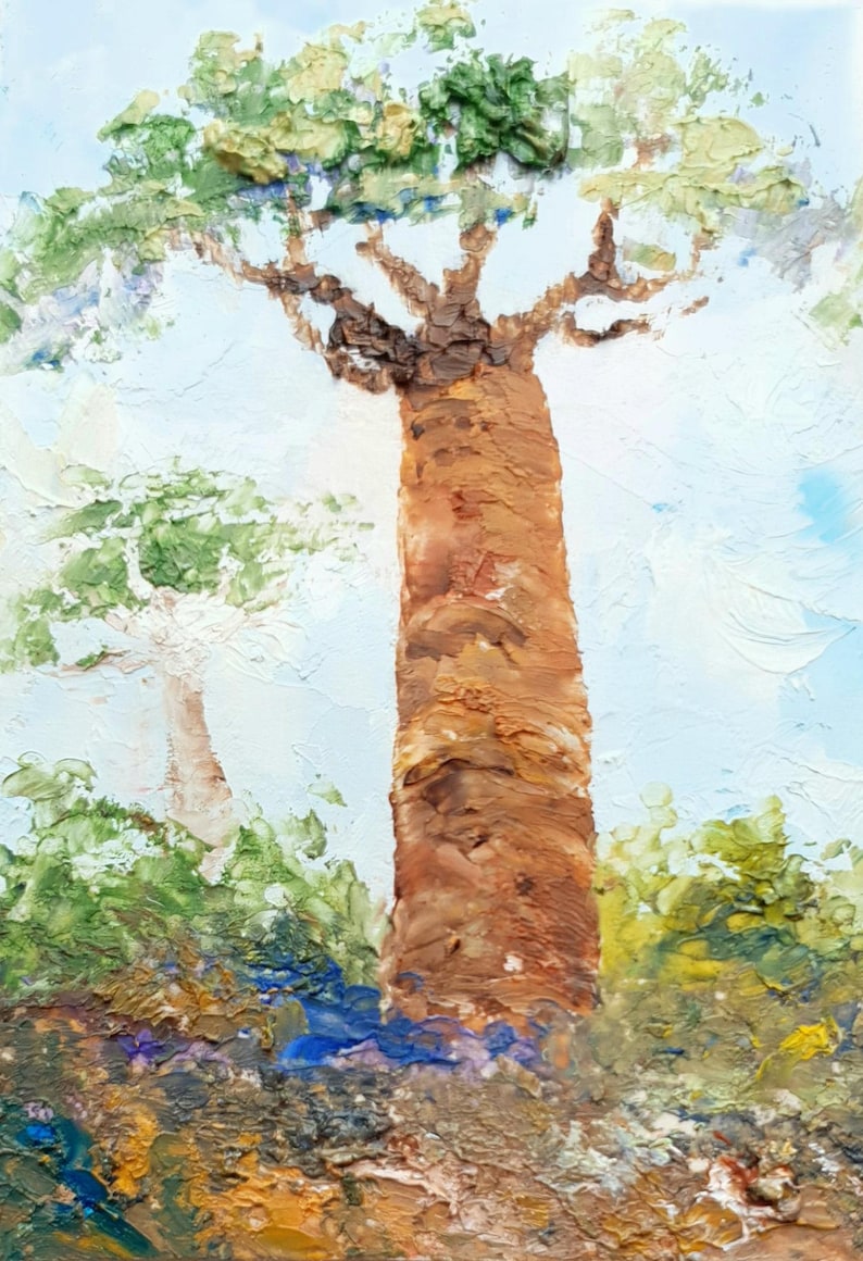 Article Style Format Peinture originale d'un baobab africain, format ACEO 2,5 x 3,5 pouces ...