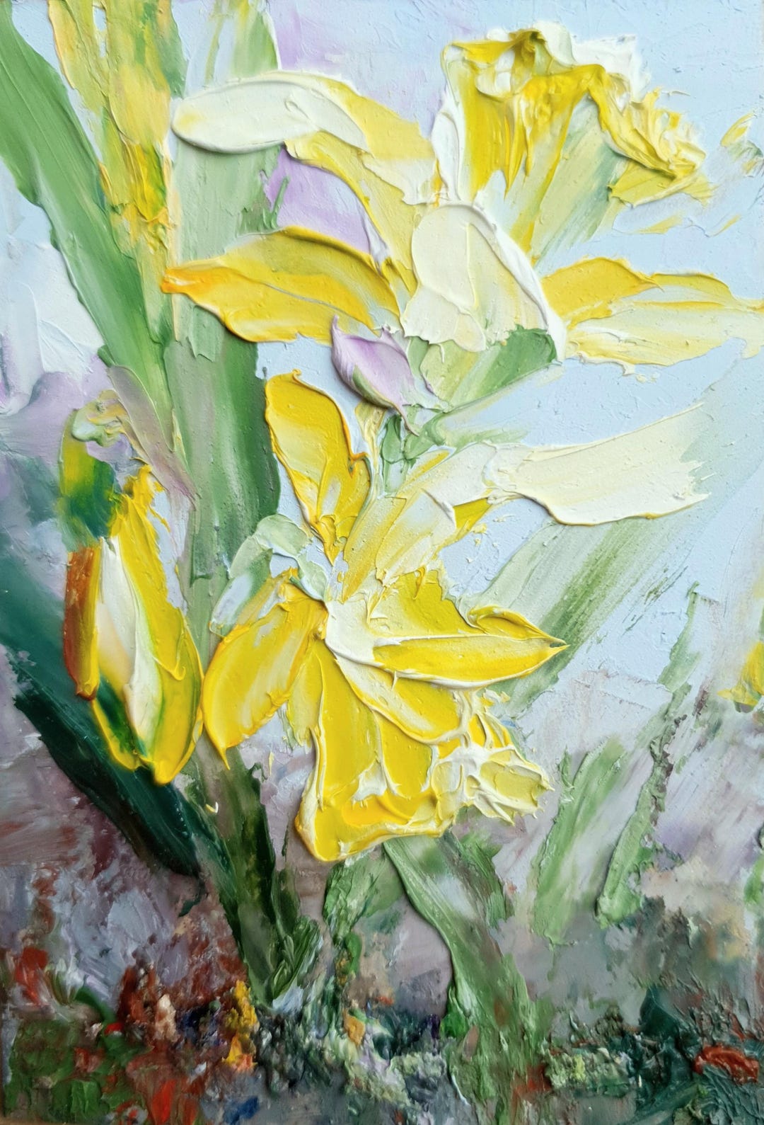 Daffodils Painting Original Small Oil Painting of Spring Yellow Flowers ...