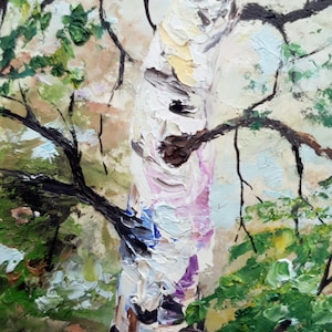Bétula Aspen pintura original em óleo texturizado com impasto pesado presente único para os amantes da natureza
