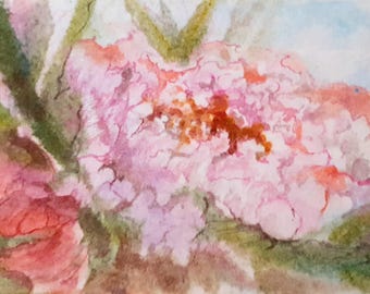 Original Pink Peony Painting, Small Floral Oil Artwork, ACEO Art