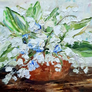 Maiglöckchen Malerei original Frühling kleine Blumen in Vase Ölgemälde impressionistische zeitgenössische Kunst Hauseinweihung Naturliebhaber Geschenk