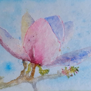 Magnolia painting original Spring flowers watercolor art for home warming decor