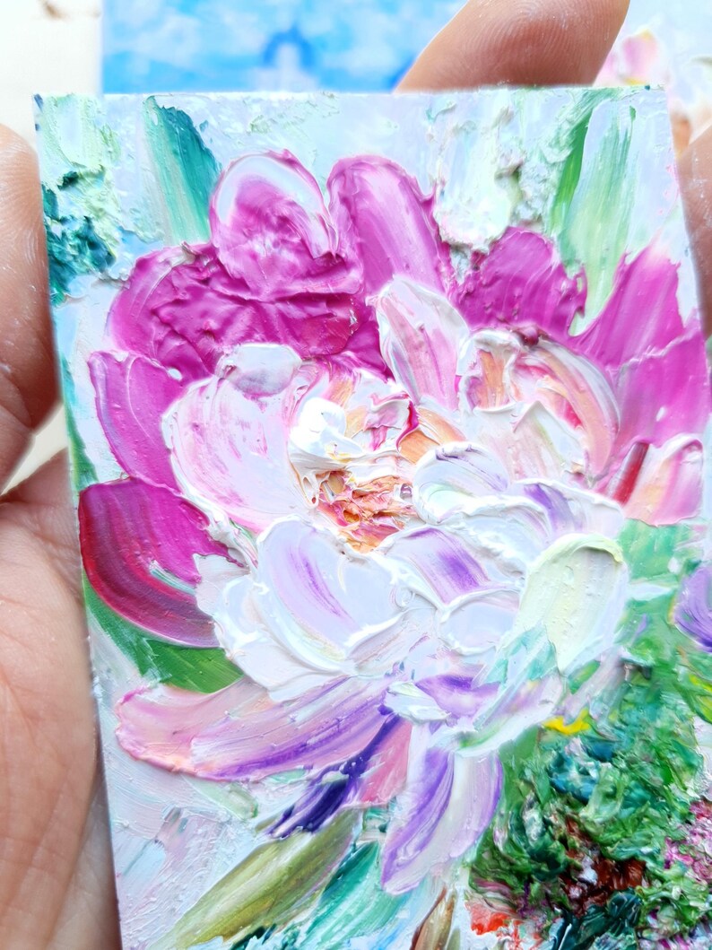 Peony painting original Pink white flowers abstract impasto oil painting Textured handmade artwork floral neutral colours image 6