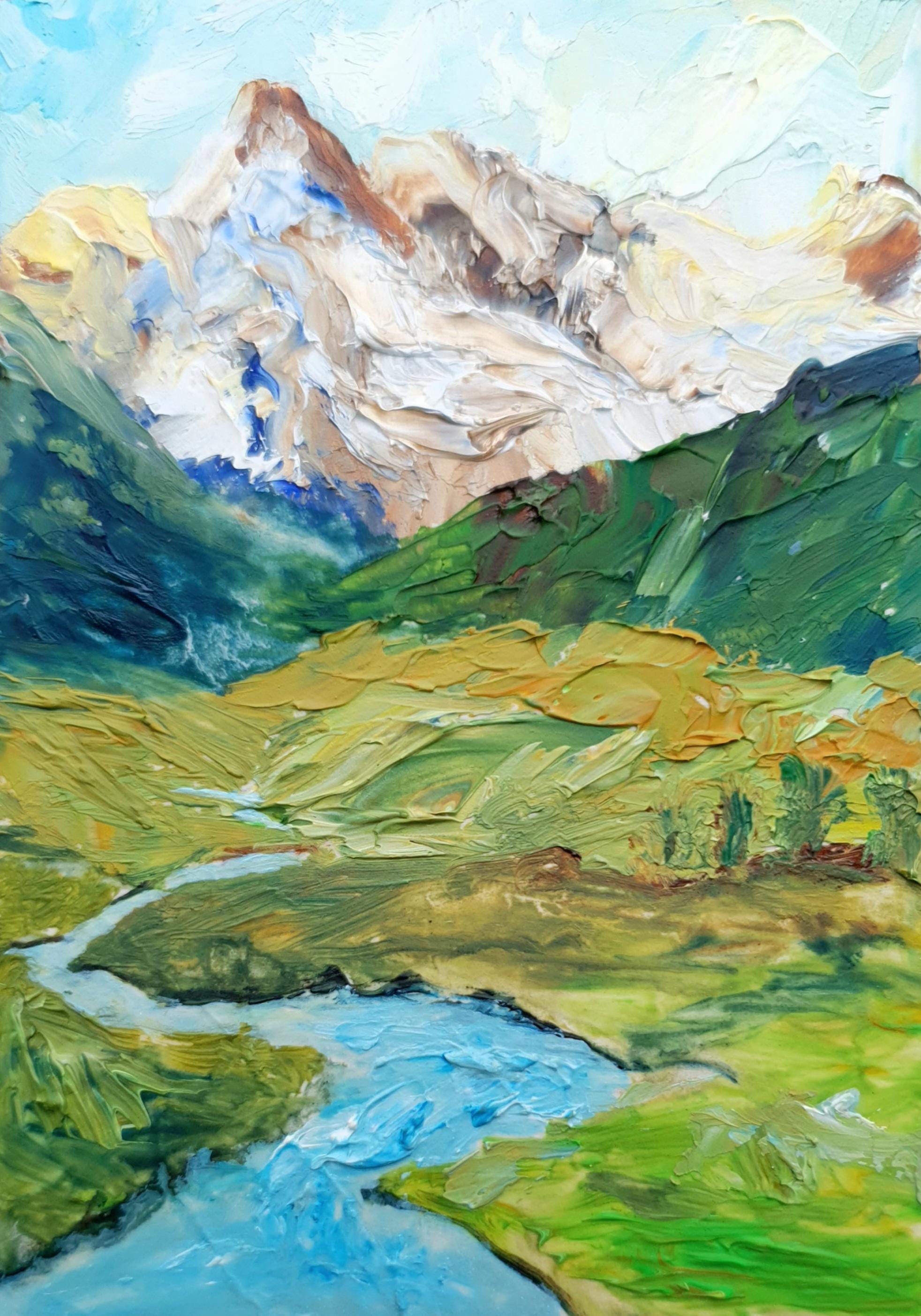 絵画　アルプスの風景画 アルプスの山の絵画 - Etsy 日本