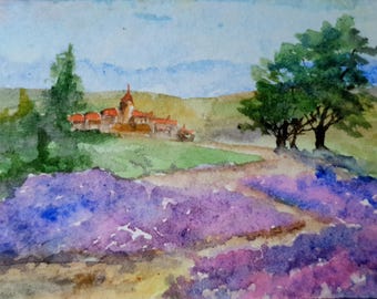 Tuscany Landscape Painting: Original Watercolor ACEO Artwork (2.5 x 3.5 inches)